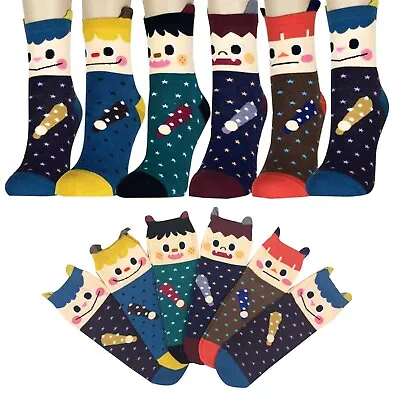 Wrapables Novelty Funny Faces Print Crew Socks (6 Pack) Cute For Kids Teenagers • £14.45