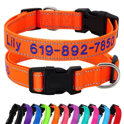 Durable Nylon Personalised Dog Collar Embroidered Reflective Name Number For Pet • $14.62