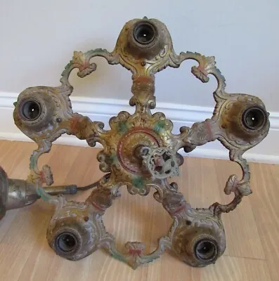 Antique CAST IRON CHANDELIER Ceiling Hanging Light Fixture VICTORIAN 5 Globe • $399.99