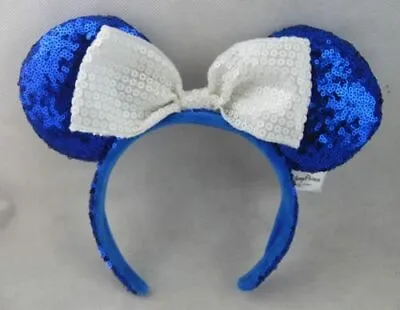 Disney Minnie Mouse White Bow Blue Sequins Ear Headband Party Costume Blue  • $12.99