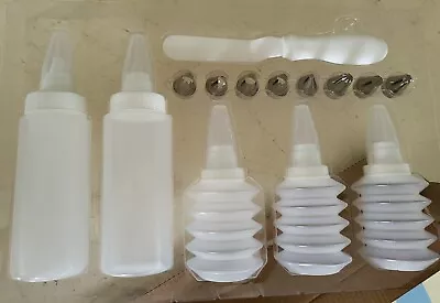 14pcs Set Cake Decorating 8 Tips Icing Piping Squeeze Bottles & Spatula • $3