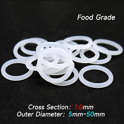 £1.50 • Buy 10Pcs Food Grade Clear Silicone Rubber O Rings 5mm - 50mm Outer Dia 1.0mm Thick