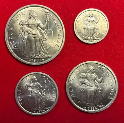 #N86 French Polynesia; 4 Coins: 50 Centimes + 1 + 2 + 5 Francs 1965(a)  BU • $19.95