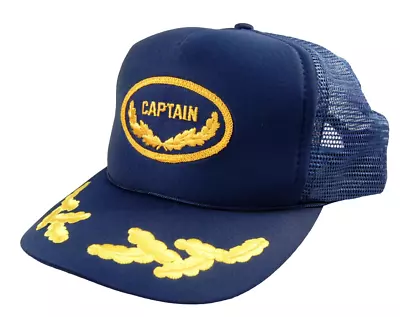 Vintage Captain Mesh Trucker Snapback Hat Blue &Yellow Scrambled Eggs • $16.98