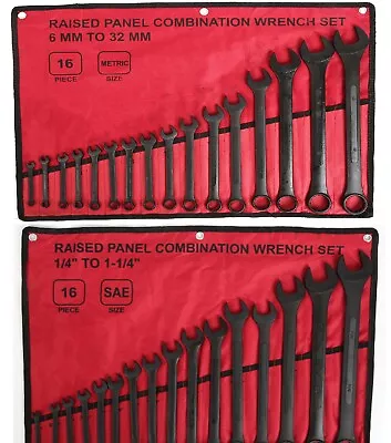 32pcs Combination Wrench Set Metric 6 To 32mm & SAE 1/4  To 1-1/4  Raised Panel • $86.90