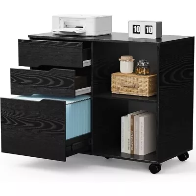 3 Drawer Wood File Cabinet Small Mobile Lateral Filing Printer Stand Storage • $79.79