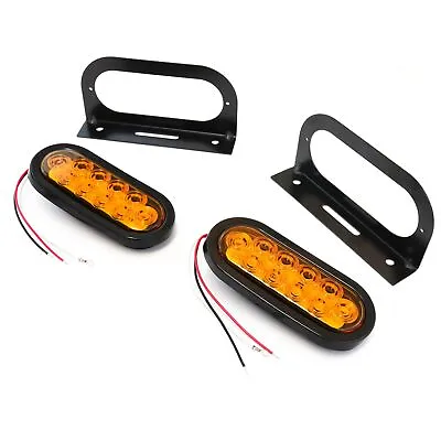 Amber 6  Oval Trailer Lights LED Extra Bright With Mounting Brackets Set Of 2 • $48.07