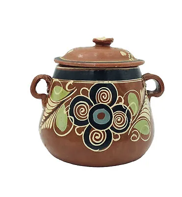 Traditional Red Clay Bean Pot Tlaquepaque Ollas De Barro Mexican Hand Painted • $28.99