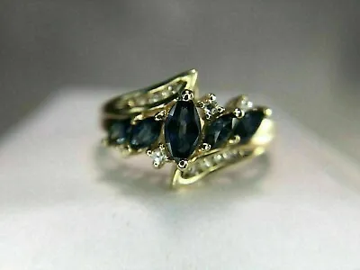 2.00 Ct Marquise Simulated Blue Sapphire 925 Silver Yellow Plated Vintage Ring • $100.85