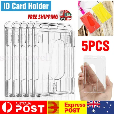 5pcs Clear ID Card Holder Hard Plastic Vertical Double Sides Badge Business Work • $6.04