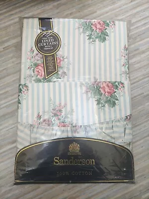 £69.99 • Buy SANDERSON CURTAINS Country Cottage Rose  66  W 54 L Blue Stripe Unused Vintage