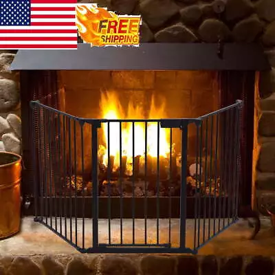 Metal Fireplace 5 Panel Baby Safety Gate Door Many Uses Foldable Design Black • $90.08