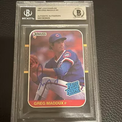 GREG MADDUX  🔥 RC Auto 1987 Donruss Leaf Signed Rookie HOF BAS COA 🔥 • $129