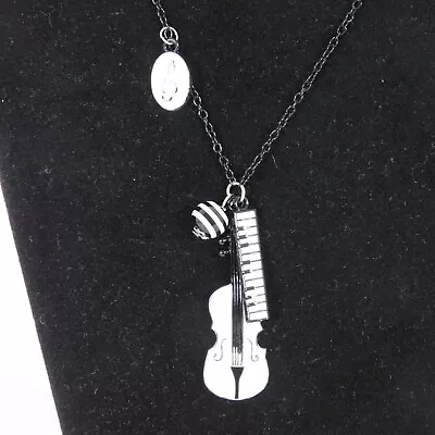 Music Themed Black & White Necklace Violin Cello Viola Keyboard Treble Clef 15  • $15