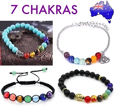 7 Chakra Stone Beads Balance Healing Natural Lava Rock Oil Diffuser Bracelet New • $8.95