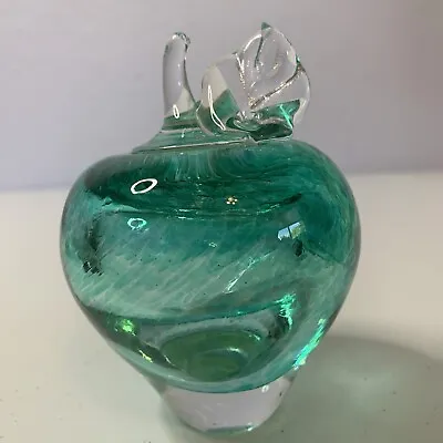 Vintage Mt. St. Helen's Ash Glass Apple Art Paperweight Green Swirl 4  Beautiful • $29.11