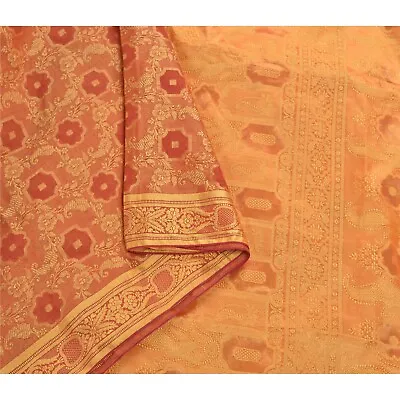 Sanskriti Vintage Orange Indian Sarees Art Silk Woven Craft Fabric Premium Sari  • $37.23