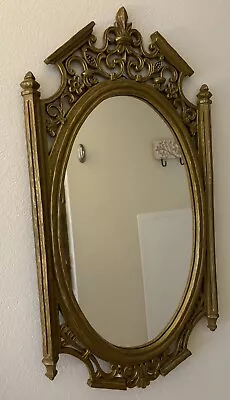 Vintage Oval Mirror Mid Century Scroll Resin Plastic 28 X 14 • $68.95
