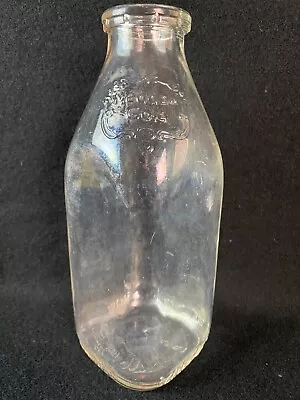 Vintage Dairy Milk Bottle Meadow Gold Square Quart Embossed Duraglas 8 3/4  Tall • $7.64