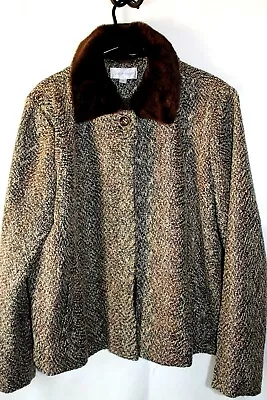 Erin London Dressy Womens XL Brown Woven Button Up W/ Removable Fur Collar Coat • $26.99