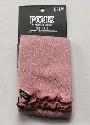 $17.99 • Buy Pink By Victoria Secret Women's Ruffle Top Glittery Crew Socks JW7 Pink One Size