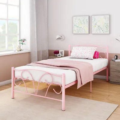 3ft Pink Single Metal Bed Frame Bedroom Bed Frame Girls Kids Slatted Bedstead • £76.99