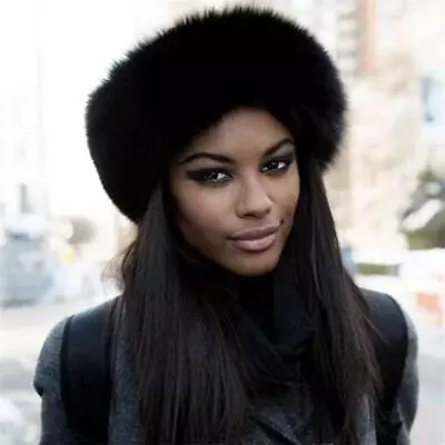 Womens Real Fox Fur Hat Russian Winter Warmer Ear Cap Ushanka Cossack Ski Black • $25.55