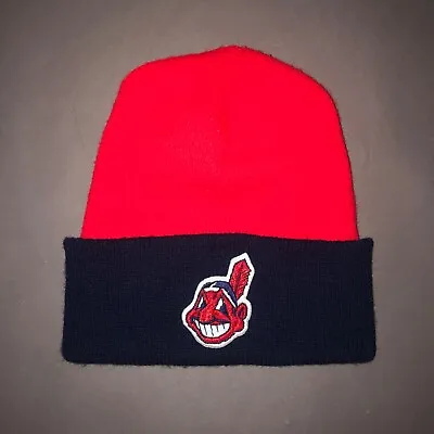 Vintage 90s CLEVELAND INDIANS CUFFED BEANIE Stocking Cap Hat Guardians Baseball • $25