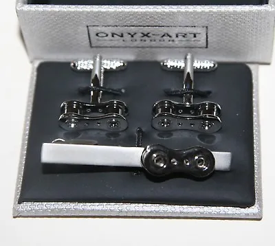 £26.99 • Buy Mens Tie Bar + Cufflinks Set - BIKE Bicycle CHAIN Design * New * Boxed Gift