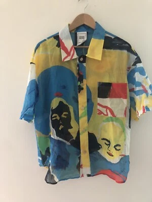 £250 • Buy Bethany Williams Men Shirt Size Medium Voile Printed All Over Rare