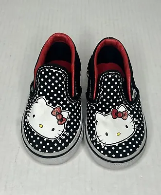 Vans Hello Kitty Toddler Slip-On Shoes Size 5 Black Red White Polka Dot Glitter • $25