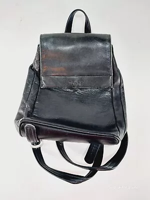 Vintage 90s Tignanello Black Leather Backpack Small Mini Purse Bag • $47.77