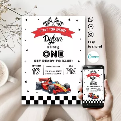 Racing Car Birthday Invitation Personalised Birthday Invites Party DIGITAL • $5