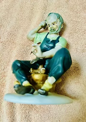 VINTAGE CHINA BISQUE OLD MAN COBBLER WORKING ON LADY SHOE BOOT FIGURINE 7” Tall • $9.95