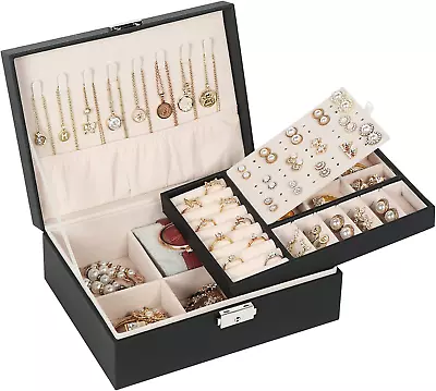 Jewelry Box For Women Girls2 Layers Jewelry Organizer Container With LockPu Le • $23.76