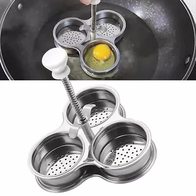 Egg Poacher Pan Stainless Steel Poached Egg Cooker Perfect Maker Kitchen Tools • £7.99