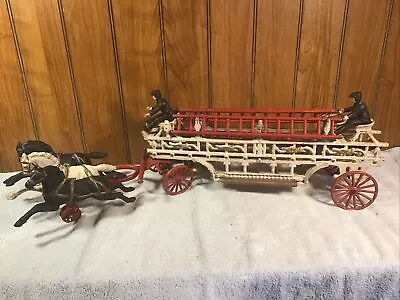 Vintage 1960's Utexiqual Cast Iron 3 Horse Drawn Fire Hook And Ladder Wagon • $124.95