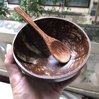 Natural Coconut Bowl Wooden Handmade Coconut Bowls For Eating Tableware Spoon • £4.86