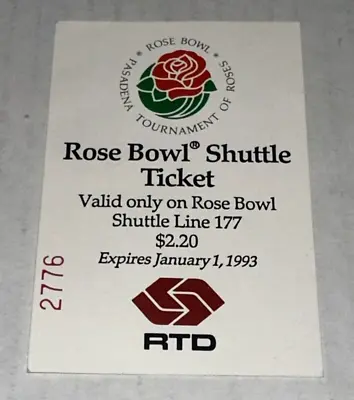 1/1/93 Rose Bowl Shuttle Ticket Line #177 College Football $2.20 Ticket Stub RTD • $23.24