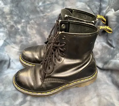 Vintage Dr Doc Martens Black Leather Boots 8 Eye Womens US 6 UK4 Mod Punk Goth • $40