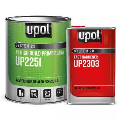 U-POL 2K Gray High-Build Urethane Primer 2251 + 2303 Fast Hardener Kit (1 Liter) • $64.52