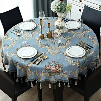 European Chenille Floral Tablecloths Round 70 Vintage Tassel Coffee Table Cover • $45.01