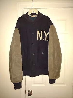 Vintage 80s 1927 New York Yankees Mitchell & Ness Wool Suede Leather Jacket 2XL • $599.50