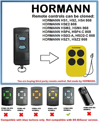 Remote Control Duplicator For HORMANN HSE2 868 (Blue Buttons Only) • £10.49