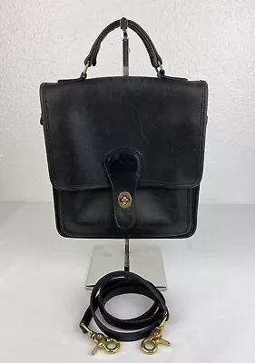 VTG COACH Willis Station Bag Black Leather Crossbody Flap Turnlock 2 Way Purse • $76.49