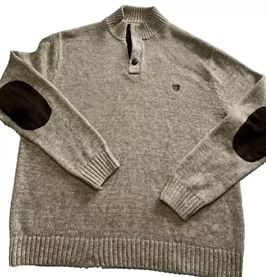 Chaps Men's Oversized Sweater Pullover Size XXL Neutral With Suede Elbow Patches • $8.88