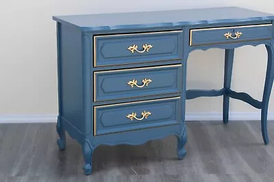 Vintage French Blue Desk Blue Desk Midcentury Desk Refinished Desk • $845