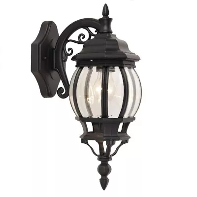£39.99 • Buy Black & Clear Glass Outdoor Vintage Coach Down Lantern Wall Light