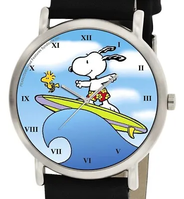 SNOOPY SURFING SEA BLUE VINTAGE PEANUTS ART BRASS UNISEX COLLECTIBLE 30mm WATCH • $119.99