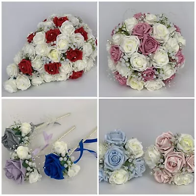 £12 • Buy Wedding Bouquets Flowers Ivory Rose Bride, Bridesmaid, Flower Girl Wand, Posy 